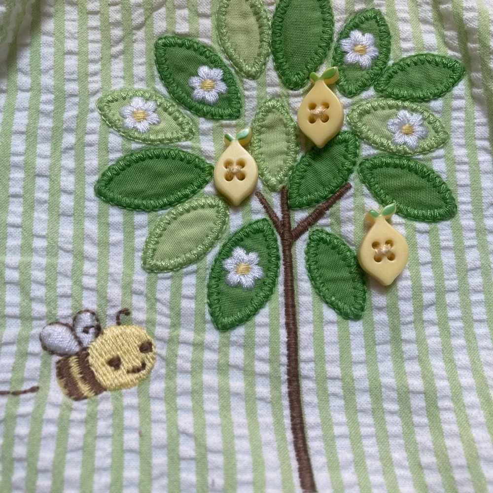 Gymboree Green Striped Romper with Tree & Bee Applique